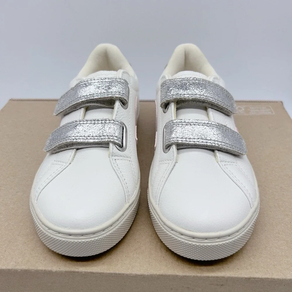 Veja Esplar Chrom White Petale Silver Sneakers Girl's Shoes Pink Leather US 1